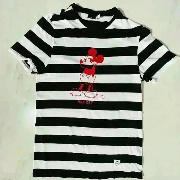 Cool Mickey - Mickey Mouse & Friends Women's Striped Crew Neck Medium T-Shirt - Picture 1 of 5